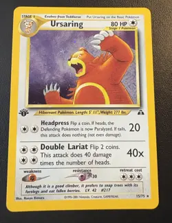 Vintage URSARING Pokemon Card 2001 1st Edition Holo Neo Discovery 15/75 - Image 1
