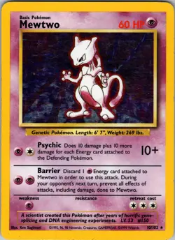 Mewtwo Holofoil 010/102 Holo Rare Base Set - LP/MP - Pokemon Card - TCG - Image 1