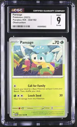 OBSTRUCTION ERROR Pansage CGC 9 Unique / Rare Pokemon Card - Image 1