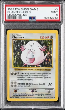 1999 POKEMON BASE SET SHADOWLESS #3 CHANSEY-HOLO PSA 9 - Image 1