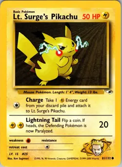 Lt. Surge's Pikachu Common Gym Heroes 081/132 NM - Pokemon TCG - Image 1
