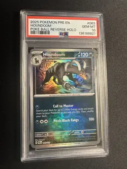 2025 PSA 10 Pokemon Prismatic Evolutions Houndoom POKE Ball Rev 063/131 - Image 1