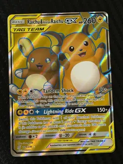 Pokemon Raichu & Alolan Raichu GX 220/236 Sm-Unified Minds Ultra Rare Holo - Image 1