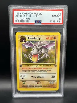 1999 Pokemon Fossil Aerodactyl Holo 1st Edition PSA 8 NM—Mint - Image 1