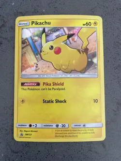 Pikachu SM157 Sm Promo Holo Pokemon TCG Basic Card Static Shock Pika Shield - Image 1