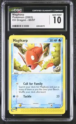 CGC 10 GEM MINT Magikarp 2003 EX Dragon 60/97 Pokemon Card - Image 1