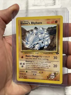 Pokemon Blaine's Rhyhorn 65/132 Unlimited Pokemon Gym Challenge NM/MT Common Vtg - Image 2