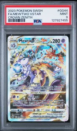 Pokemon TCG Mewtwo Vstar GG44 FA Crown Zenith Galarian Gallery PSA 9 - Image 1