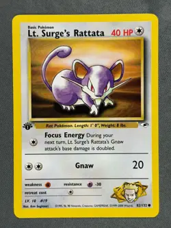 Lt. Surge's Rattata 82/132 1st Edition Gym Heroes Common 2000 Pokemon Card NM - Image 1