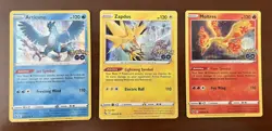MOLTRES ZAPDOS ARTICUNO 3 CARD HOLO LEGENDARY SET Sword & Shield Pokemon Go 2022 - Image 1