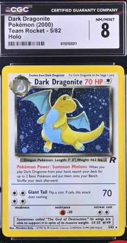 CGC 8 Dark Dragonite Team Rocket 5/82 Holo Graded Pokemon Card - Image 1
