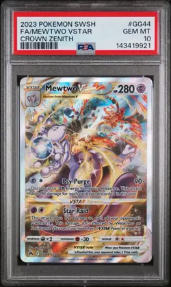 2023 POKEMON SWORD & SHIELD CROWN ZENITH #GG44 FULL ART/MEWTWO VSTAR PSA 10 - Image 1