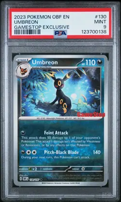 2023 POKEMON OBF EN-OBSIDIAN FLAMES GAMESTOP EXCLUSIVE #130 UMBREON PSA 9 - Image 1