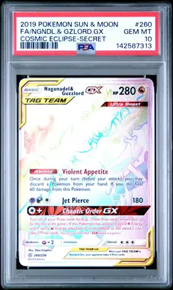 2019 POKEMON SUN & MOON COSMIC ECLIPSE FULL ART/NAGANADEL & GUZZLORD GX PSA 10 - Image 1