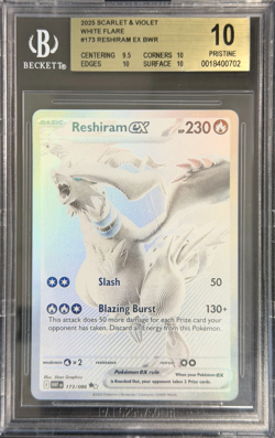 Pokemon Reshiram ex BWR #173 2025 Scarlet and Violet White Flare BGS 10 - Image 1