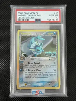 PSA 10 2005 POKEMON EX Delta Species Vaporeon #18 Reverse Holo Rare GEM MINT - Image 1