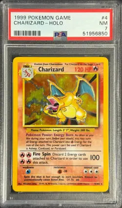 POKEMON GAME 1999 BASE SET CHARIZARD HOLO #4 PSA 7 - Image 1
