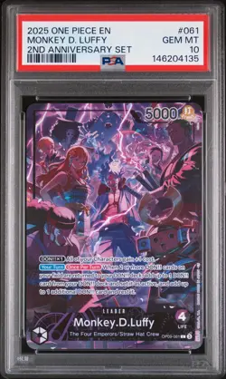 2025 ONE PIECE ENGLISH VERSION 2ND ANNIVERSARY SET #061 MONKEY D. LUFFY PSA 10 - Image 1