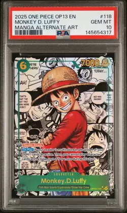 2025 ONE PIECE MANGA ALT ART OP13-118 CARRYING ON HIS WILL MONKEY D LUFFY PSA 10 - Image 1