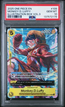 2025 ONE PIECE PROMOS ILLUSTRATION BOX VOL.3 #109 MONKEY D. LUFFY PSA 10 - Image 1