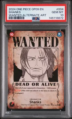 2024 ONE PIECE OP09-EMPERORS IN THE NEW WORLD WANTED ALTERNATE ART SHANKS PSA 10 - Image 1