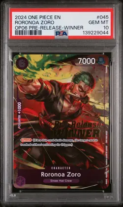 2024 ONE PIECE PROMOS PRE-RELEASE-WINNER #045 RORONOA ZORO PSA 10 - Image 1