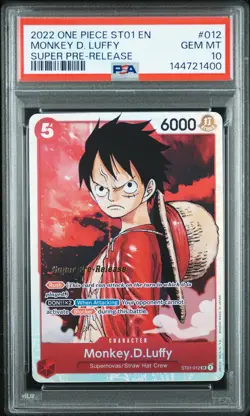 2022 ONE PIECE STARTER DECK ST01 SUPER PRE-RELEASE #012 MONKEY D. LUFFY PSA 10 - Image 1