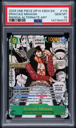 2026 ONE PIECE THE AZURE SEA'S SEVEN MANGA ALT ART DRACULE MIHAWK PSA 10 - Image 1