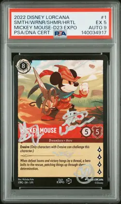 2022 DISNEY LORCANA PROMO QUAD SIG MICKEY MOUSE BRAVE LITTLE TAILOR PSA 5 AUTO 9 - Image 1