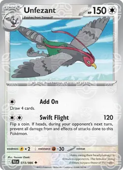 Unfezant 073/086 Master Ball Holo Black Bolt BLK English Pokemon Card NM - Image 1