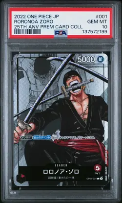 2022 ONE PIECE JPN 25TH ANV PREMIUM CARD COLLECTION #001 RORONOA ZORO PSA 10 - Image 1