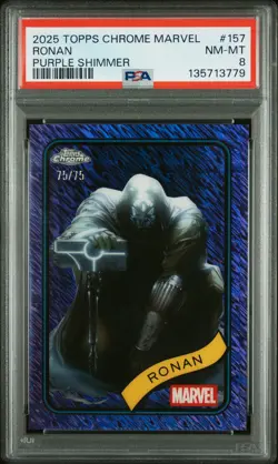 2025 TOPPS CHROME MARVEL PURPLE SHIMMER #157 RONAN 75/75 PSA 8 - Image 1