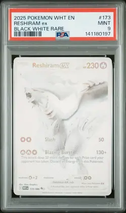 2025 POKEMON WHT EN-WHITE FLARE BLACK WHITE RARE #173 RESHIRAM EX PSA 9 - Image 1