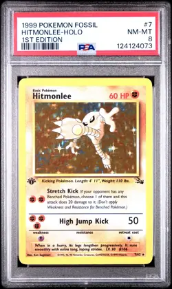 1999 POKEMON FOSSIL 1ST EDITION #7 HITMONLEE-HOLO PSA 8 - Image 1