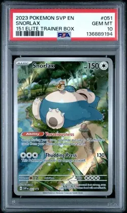 2023 POKEMON SVP BLACK STAR PROMO #051 SNORLAX 151 ELITE TRAINER BOX PSA 10 - Image 1