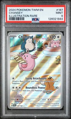 2024 POKEMON TWM EN-TWILIGHT MASQUERADE ILLUSTRATION RARE #187 CHANSEY PSA 9 - Image 1