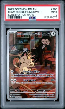 2025 POKEMON DRI EN-DESTINED RIVALS ILLUSTRATION RARE TEAM ROCKET'S MEOWTH PSA 9 - Image 1