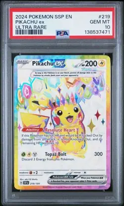 Pokemon Pikachu Ex 2024 Surging Sparks #219 Ultra Rare PSA 10 - Image 1
