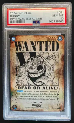 2024 One Piece Emperors New World Buggy Wanted Alt Art #OP09-051 PSA 10 - Image 1