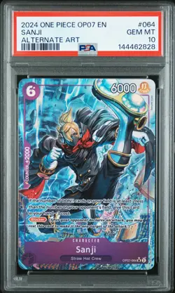 2024 ONE PIECE OP07-500 YEARS IN THE FUTURE ALTERNATE ART #064 SANJI PSA 10 - Image 1