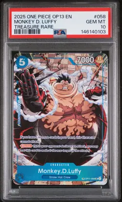 2025 ONE PIECE OP13-CARRYING ON HIS WILL TREASURE RARE MONKEY D. LUFFY PSA 10 - Image 1