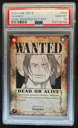 2024 One Piece Emperors New World Shanks Wanted Alt Art #OP09-004 PSA 10 - Image 1