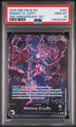 2025 ONE PIECE ENGLISH VERSION 2ND ANNIVERSARY SET #061 MONKEY D. LUFFY PSA 10 - Image 1