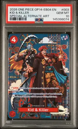 2026 ONE PIECE OP14-EB04-THE AZURE SEA'S SEVEN #003 KID & KILLER PSA 10 - Image 1