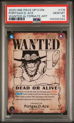 2025 ONE PIECE CARRYING ON HIS WILL WANTED ALT ART #119 PORTGAS D. ACE PSA 10 - Image 1