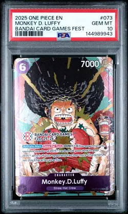 2025 ONE PIECE PROMOS BANDAI CARD GAMES FEST #073 MONKEY D. LUFFY PSA 10 - Image 1