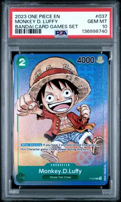 2023 ONE PIECE PROMOS BANDAI CARD GAMES SET #037 MONKEY D. LUFFY PSA 10 - Image 1