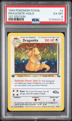 1999 POKEMON FOSSIL 1ST EDITION #4 DRAGONITE-HOLO PSA 6 - Image 1