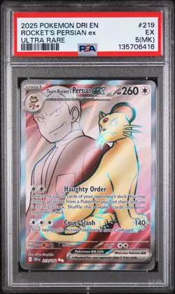 2025 POKEMON DRI EN-DESTINED RIVALS ULTRA RARE TEAM ROCKET'S PERSIAN EX PSA 5 - Image 1