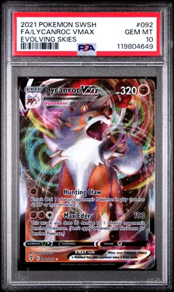 2021 POKEMON SWORD & SHIELD EVOLVING SKIES #092 FULL ART/LYCANROC VMAX PSA 10 - Image 1